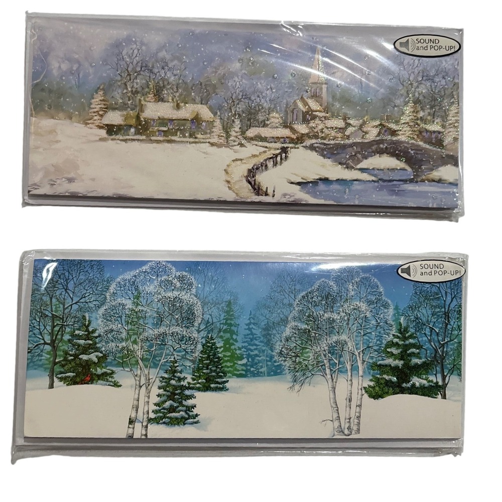 2 Vintage Holiday Pop-Up Christmas Cards Santa Sleigh Winter Decor‎
